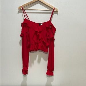 H & M Red Ruffle Off-Shoulder Blouse Sz 4 New